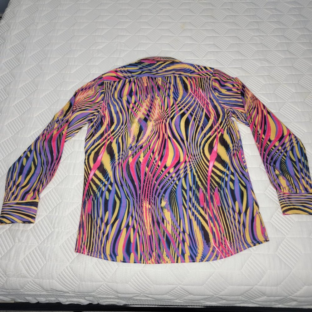 Monza by Rosso Milano Psychedelic Pattern Dress Shirt - Long Sleeve Tailored Fit - Picture 3 of 6